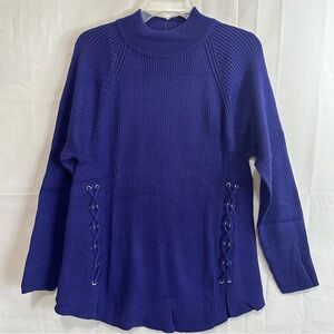 Style & Co Women Lace Up Mick Neck Sweater in Midnight Iris (Purple) Size XXL